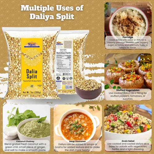 Miniatura 3 de Rani Daliya Split (Garbanzos partidos asados Dalia) 7oz (200g) ~ Todo natural Vegano Origen indio