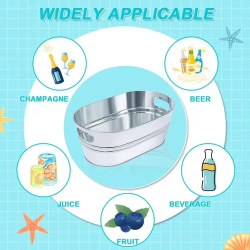 Miniatura 5 de Bañera galvanizada de metal de 3 galones para bebidas de hielo, para fiestas, vino, cerveza, champán, lata vintage, cubos grandes con cucharas