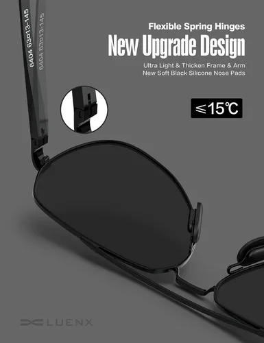 Miniatura 5 de Lentes para aviador Luenx polarizados, para hombres y mujeres, con armazón de metal grande, protección UV 400
