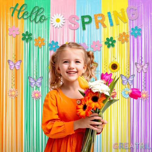Miniatura 3 de GREATRIL - Fondo de fiesta con cortina de oropel en tonos pastel, cortina de flecos de papel aluminio para cabina de fotos y cumpleaños, Pascua