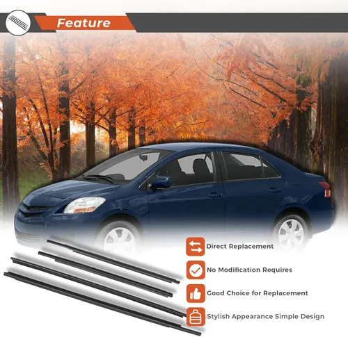 Miniatura 3 de Labwork 4 piezas de burlete de goma para ventana de repuesto para Toyota Yaris Sedan 2007-2016 68160-52150 68210-52150 68230-52130 68180-52130