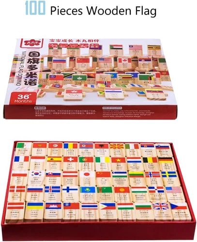 Miniatura 2 de HSOMiD Juguetes educativos de madera para niños Bandera del Mundo Aprendizaje Juguete Educativo (Domino)