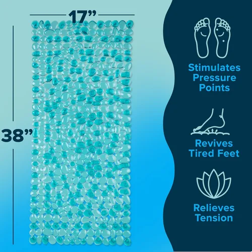Miniatura 4 de SlipX Solutions Alfombra de baño antideslizante con diseño de guijarros para ducha y bañera, 38 x 17 pulgadas, aspecto de River Rock, acupresión
