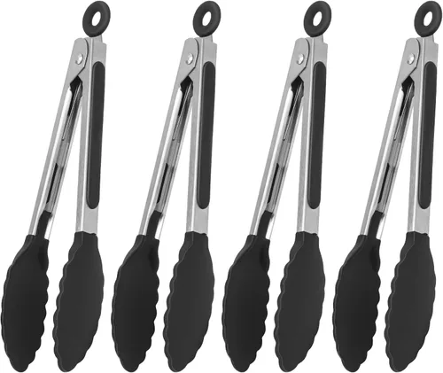 Pinzas para servir, pinzas de cocina resistentes al calor, pinzas de cocina de acero inoxidable de alta calidad con puntas de silicona, pinzas
