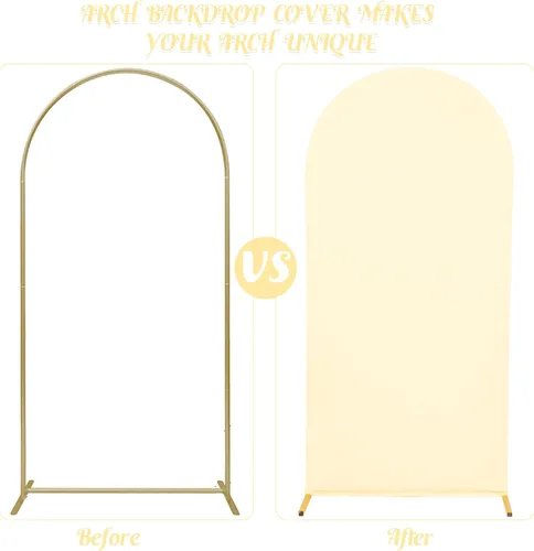 Miniatura 4 de Juego de 2 fundas para arco de boda de 2 lados, parte superior redonda de spandex, funda ajustada para telón de fondo de arco para fiesta de Beige