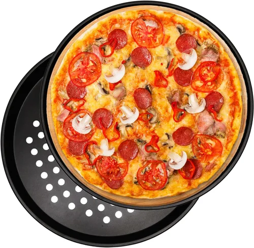 Miniatura 4 de Sartén redonda de pizza de 10 pulgadas con agujeros, sartenes de acero al carbono para pizza congelada y casera, bandeja de pizza antiadherente