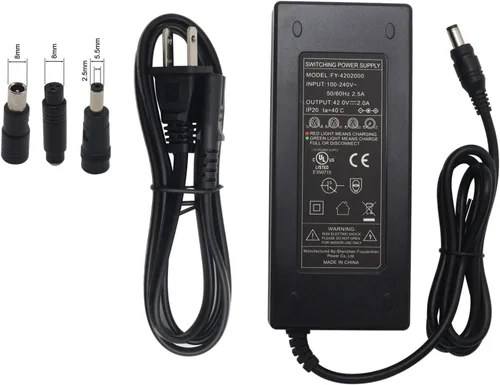 Miniatura 2 de Salida del cargador de batería de litio de 36 V, 42 V, 2 A, para baterías de iones de litio de 36 V y 10S, enchufe de CC de 0.217 x 0.083 in