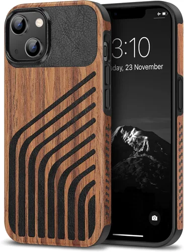 Miniatura 26 de TENDLIN Funda Magnética Compatible con iPhone 14 Plus Funda de Madera con Textura de Fibra de Carbono Diseño Híbrido de Cuero Cubierta Delgada Negro