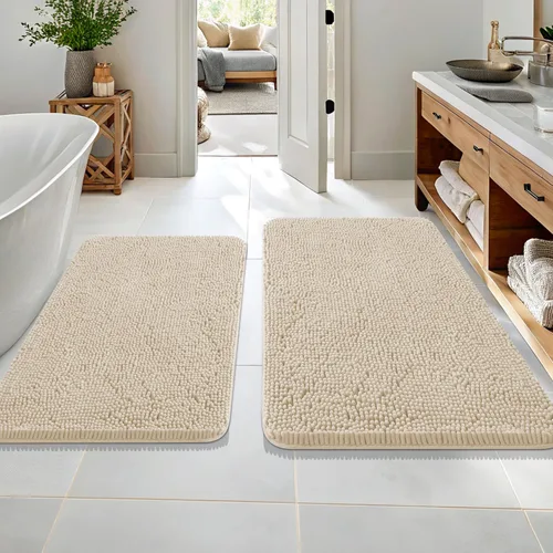 Miniatura 103 de OLANLY Juego de alfombras de baño de 2 piezas, alfombras de baño de chenilla suave y absorbente y alfombra de contorno en forma de U para inodoro