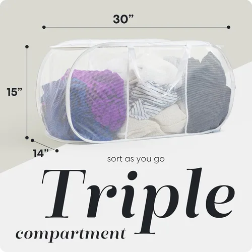 Miniatura 2 de Cesta plegable para la ropa sucia, plegable y plegable, material de malla duradero, se pliega para almacenamiento, asas de fácil transporte, gran