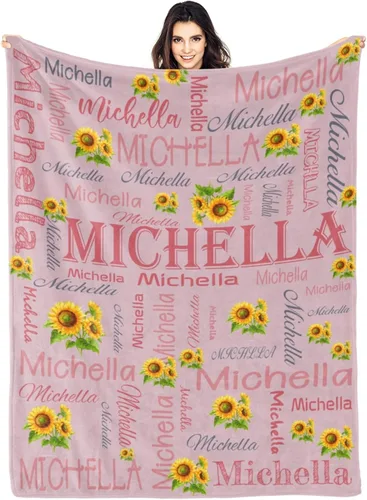 Miniatura 25 de Manta personalizada con nombre, manta personalizada con nombre, mantas personalizadas con texto, mantas de girasol, regalo personalizado para el día