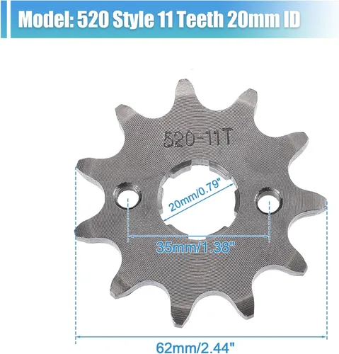 Miniatura 3 de X AUTOHAUX 1 Juego 520 Estilo 11 Dientes 20mm ID Piñones de Motor Delantero para Motocicleta Fit para 50cc 70cc 110cc 125cc Motocicleta Dirt Pit