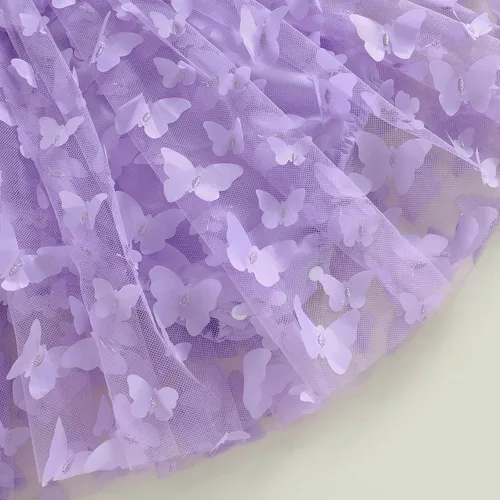 Miniatura 5 de Vestido de princesa para bebé niña 3D de malla de mariposa morada, sin mangas, de tul + diadema