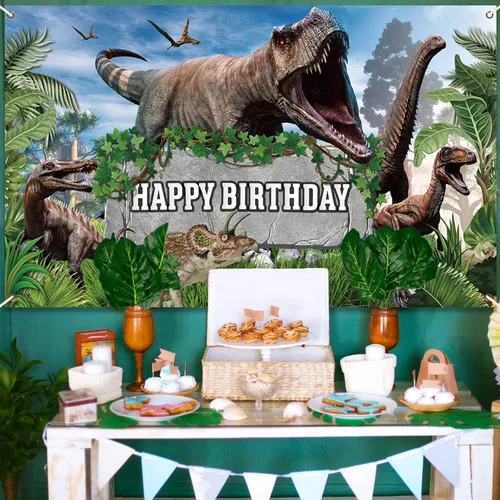 Miniatura 5 de Bandera de fondo de mundo de dinosaurios - Decoraciones para fiesta de cumpleaños de niños y niños