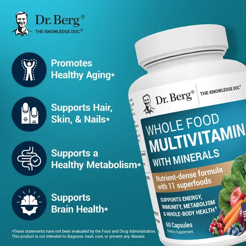 Miniatura 3 de Dr. Berg Multivitamínico integral con minerales - Multivitamínico diario para hombres y mujeres - Incluye mezcla de frutas y verduras integrales