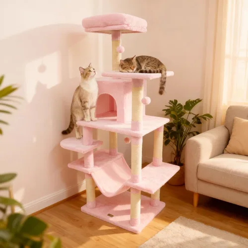 Miniatura 11 de DORTALA Árbol para gatos de interior, torre para gatos de 58 pulgadas de alto con percha superior, condominio, hamaca, postes rascadores de sisal, 3