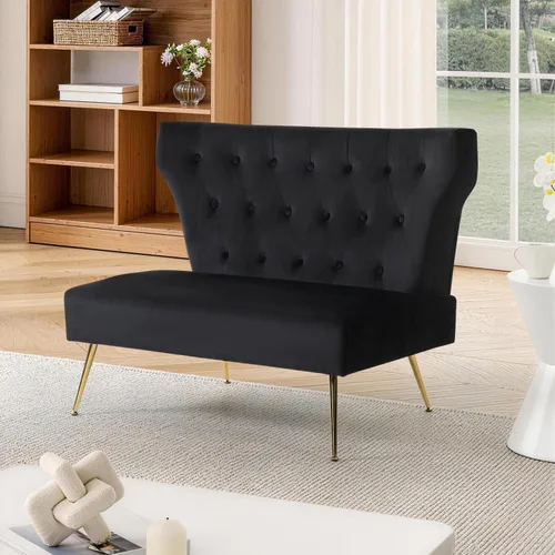 Sofá biplaza moderno de terciopelo de 40 pulgadas sin brazos para sala de estar, dormitorio, sofá pequeño tapizado con respaldo alado con patas de