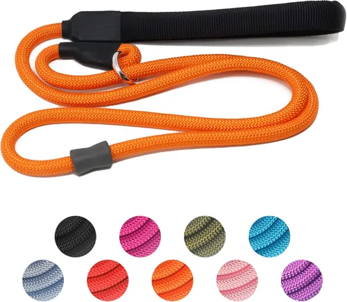 Correa de Entrenamiento para Perros de Cuerda Deslizante Fuerte (4 pies) – Correa de Nylon Trenzado Resistente y Duradera con Tope de Goma y Mango