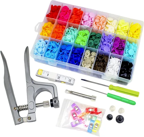 Miniatura 3 de FQTANJU Juego de alicates a presión, 1440 botones de plástico T5 con 10 clips de costura y 1 cinta métrica para coser, kit de cierres a presión