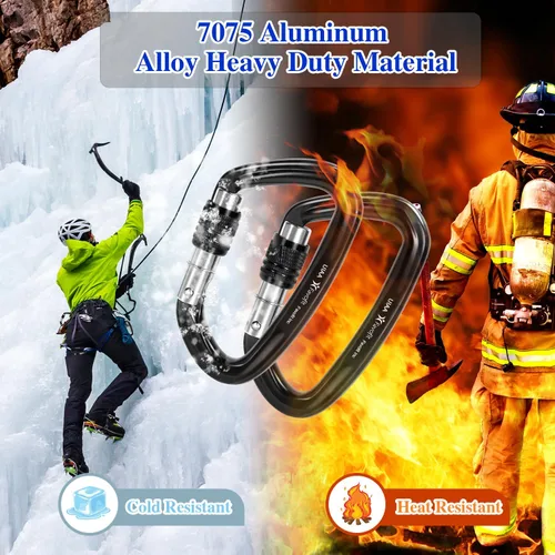 Miniatura 9 de UIAA Certified 25kN-42kN Climbing Carabiners - Favofit Heavy Duty Locking Carabiner Clips with Twist or Screw Lock - Professional Rock Climbing Gear