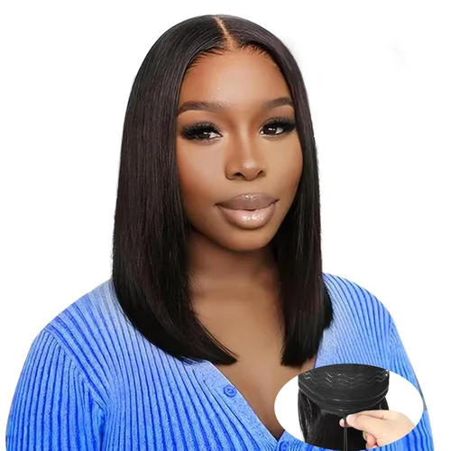Miniatura 18 de Peluca Bob de 10 Pulgadas de Cabello Humano, Pelucas Frontales de Encaje HD 13x4 de Cabello Humano Pre-Desplumadas, Peluca Bob Corta, Pelucas