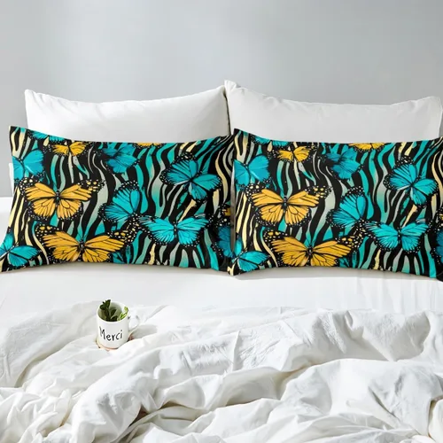 Miniatura 4 de Erosebridal Sábana bajera ajustable de mariposa azul, tamaño individual, sábanas estéticas de mariposas voladoras para niños, juegos de ropa de cama