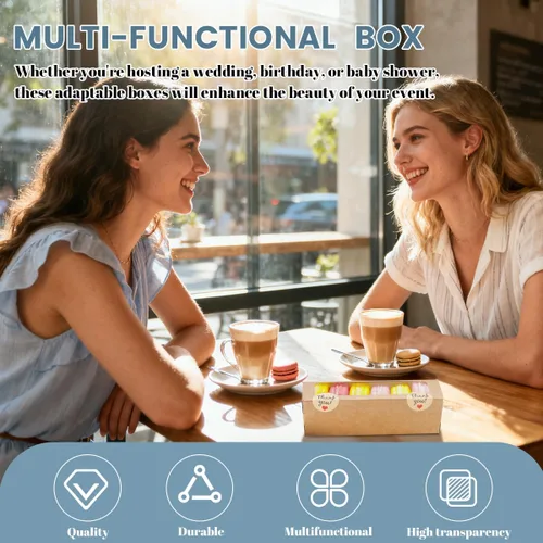 Miniatura 5 de NPLUX Paquete de 36 cajas de macarrones para 5-7 macarrones, cajas de dulces de fresa con adhesivo para regalo, regalos de graduación, regalos