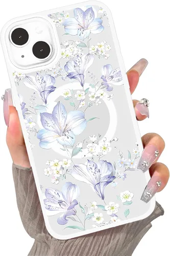 Miniatura 13 de Compatible con el teléfono 13 Pro - Funda magnética mate translúcida, de lujo, a prueba de golpes, magnética y con bonito patrón de flores, carcasa