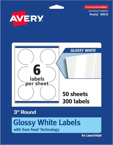 Miniatura 7 de Avery Etiquetas redondas, tecnología de alimentación segura, 3.0 in de diámetro, 30 etiquetas blancas brillantes (36499)