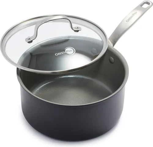 GreenPan Chatham Cerámica Saludable Antiadherente Dura Anodizada, Cacerola de 3QT con Tapa, Libre de PFAS, Apta para Lavavajillas, Apta para Horno,