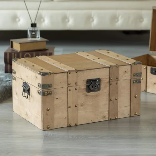 Miniatura 2 de Vintiquewise Baúl de estilo de madera natural con asas, pequeño
