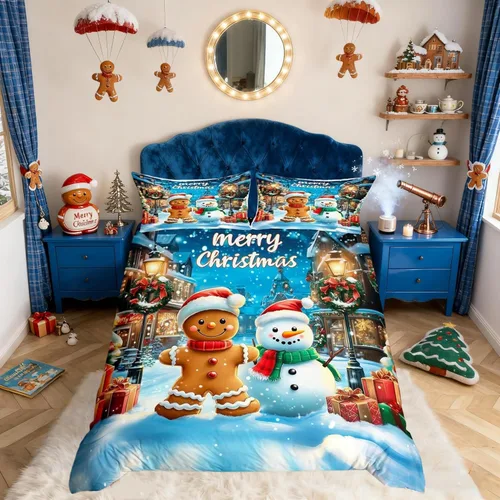 Miniatura 50 de Juego de funda de edredón para niños de Feliz Navidad, tamaño King, juego de ropa de cama de pingüinos de dibujos animados, animales árticos