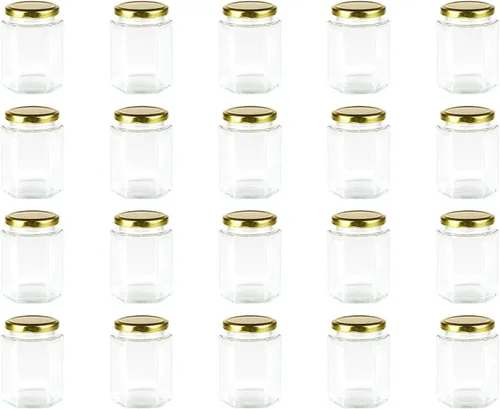 Miniatura 8 de Tarros hexagonales transparentes de 1.5 onzas, pequeños frascos de vidrio para miel con tapas (dorados), tarros Mason para hierbas, alimentos