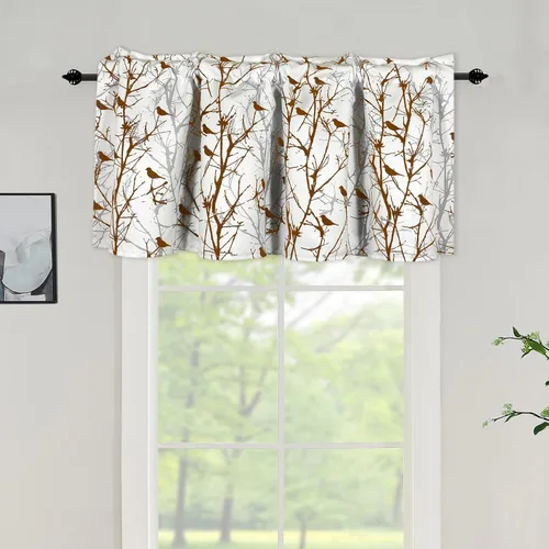 Miniatura 2 de Cenefas de cortina opacas para ventanas de cocina, ramas de árbol, estampado de pájaros, cenefas cortas para ventana de dormitorio, sala de estar