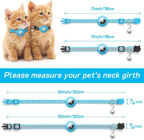 Miniatura 6 de Paquete de 2 Collares de Gato Airtag Separables con Campana, Collar Reflectante para Gatito con Soporte para Collar de Gato Apple Airtag, Ajustable