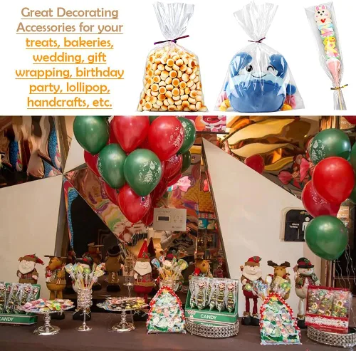 Miniatura 6 de 100 bolsas de celofán de 3 x 11 pulgadas, transparentes, largas, planas, para regalo, bolsas de pretzel transparentes con 6 colores mezclados