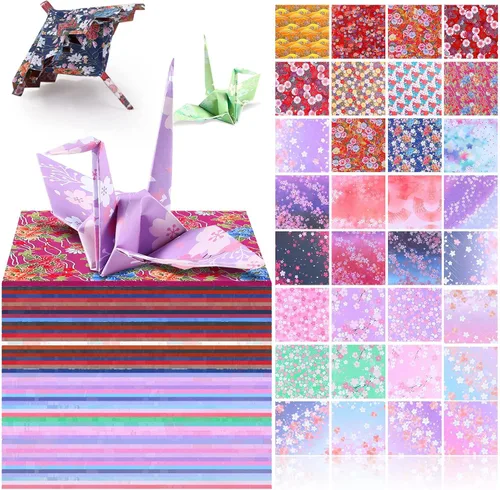 Lincia Juego de 1200 piezas de papel de origami japonés Washi de 6 pulgadas, hoja cuadrada de doble cara, 32 colores vivos, flores de cerezo Sakura,