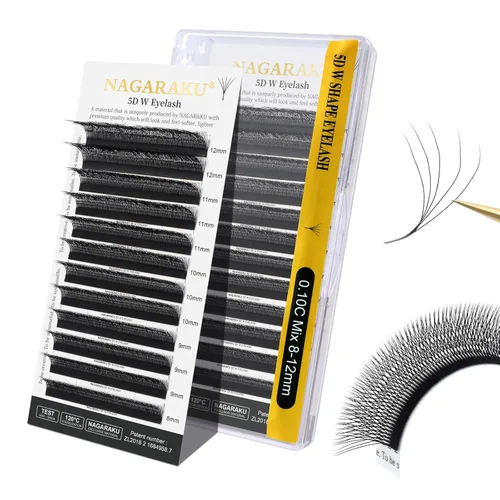 Miniatura 236 de NAGARAKU Extensiones de pestañas Double Tips 4D W, suministros con puntas dobles, gruesas con rizado D de 0.07 mm, bandeja mixta 8-15 mm, 0.07-D