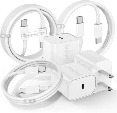 Miniatura 6 de Cargador rápido para iPhone 17 16 15, cable de carga rápida, 6+10 pies USBC a USBC y bloque tipo C de 20W para iPhone 17 Air, 16e, 17 16 15