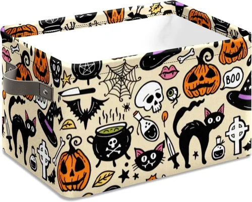 Miniatura 10 de Cesta de almacenamiento espeluznante de Halloween, bolsas de truco o trato, cubo de almacenamiento plegable grande, organizador plegable de 10 x 14