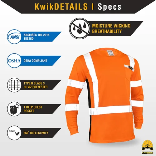 Miniatura 6 de KwikSafety - Charlotte, NC - Camisas de seguridad de manga larga para operador [cinta reflectante sólida] Clase 3 ANSI probado OSHA Cinta básica