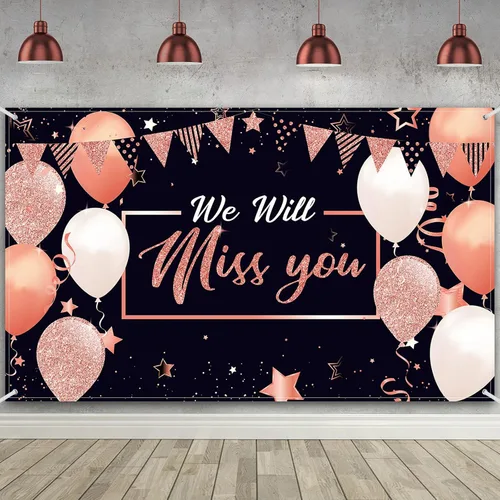 Banner con texto en inglés «We Will Miss You» – Extra grande de 72 x 44 pulgadas, telón de fondo de graduación para decoraciones de fiesta de Oro