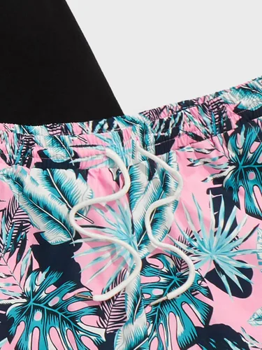 Miniatura 5 de GORGLITTER Conjunto de 2 piezas para hombre, con estampado floral, cintura elástica, pantalones cortos sin mangas