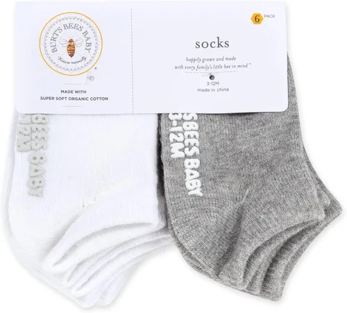 Miniatura 2 de Burt's Bees Baby Calcetines de altura hasta el tobillo o tripulación hechos con algodón orgánico suave, 6 paquetes con agarres antideslizantes