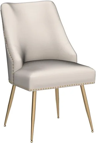 Miniatura 5 de KCC Juego de 2 sillas de comedor de terciopelo con respaldo con remaches, tira de anillo de extracción y terminación con patas doradas para cocina
