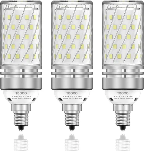 Miniatura 11 de Bombillas LED E12, bombillas de araña de 12 W, 6000 K, luz blanca diurna, equivalente a 1200 lúmenes, 100 W, bombillas de ventilador de techo