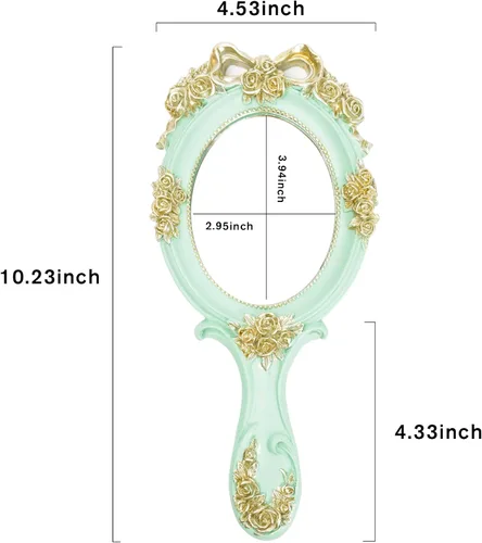 Miniatura 2 de Nerien Espejo de Mano de Tocador Espejo de Maquillaje de Viaje Princesa Espejo Cosmético de Metal Portátil Ovalado con Rosas en Relieve Espejos