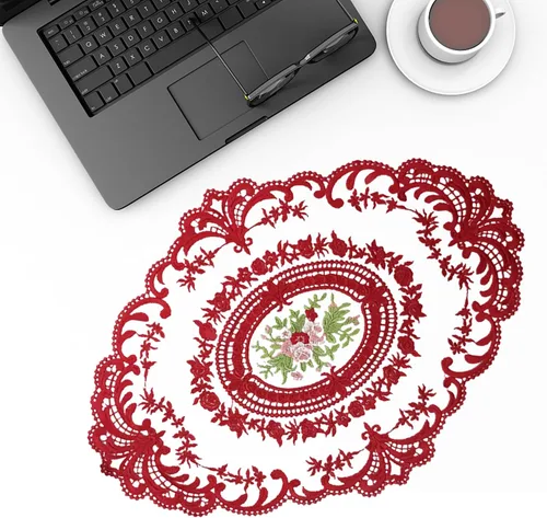 Miniatura 5 de Mantel para mesa auxiliar, manteles individuales de encaje, 2 piezas de malla ovalada bordada de flores de 16.5 x 12.2 pulgadas, manteles