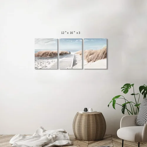 Miniatura 2 de Hardy Gallery Arte de Lienzo de Pared de Playa Costera: Obra de Arte de Sendero a la Orilla Pintura sobre Lienzo para Oficina o Dormitorio
