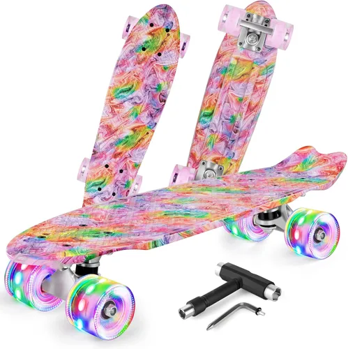 BELEEV Patinetas de 22 pulgadas para niños, patineta cruiser para principiantes, niños, niñas, adolescentes y adultos, patinetas mini clásicas Rosa
